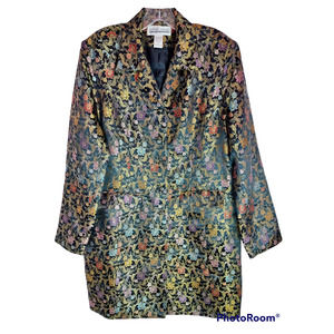 Vintage Sophie Chang Studio Missy XL Brocade Metallic Flowered Long Blazer Coat